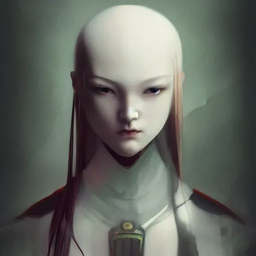 Prompt: portrait girl with armor in style of ghost blade by by hsiao ron cheng, tetsuya ichida, bizarre compositions, tsutomu nihei, exquisite detail, extremely moody lighting, 8 k, art nouveau, old chines painting, art nouveau