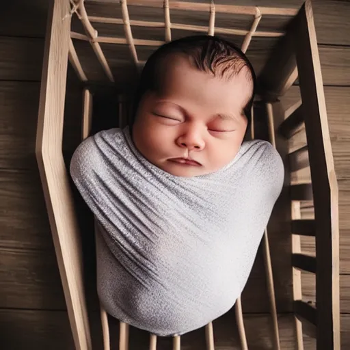 Image similar to huge muscles bodybuilder baby sleeping in a crib, newborn picture, barrel chested, rippling muscles, huge veins, bulging muscles, ripped, award winning photography, high detail