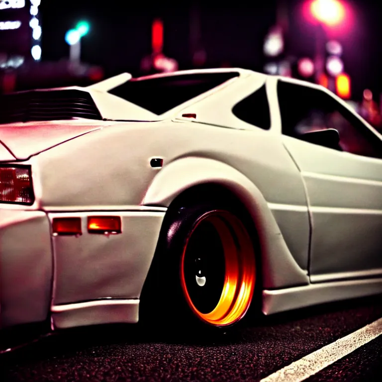 Image similar to medium-close-up Toyota Celica turbo illegal street meet, detailed-wheels, Shibuya Shibuya, cinematic colors, photorealistic, highly detailed, night photography