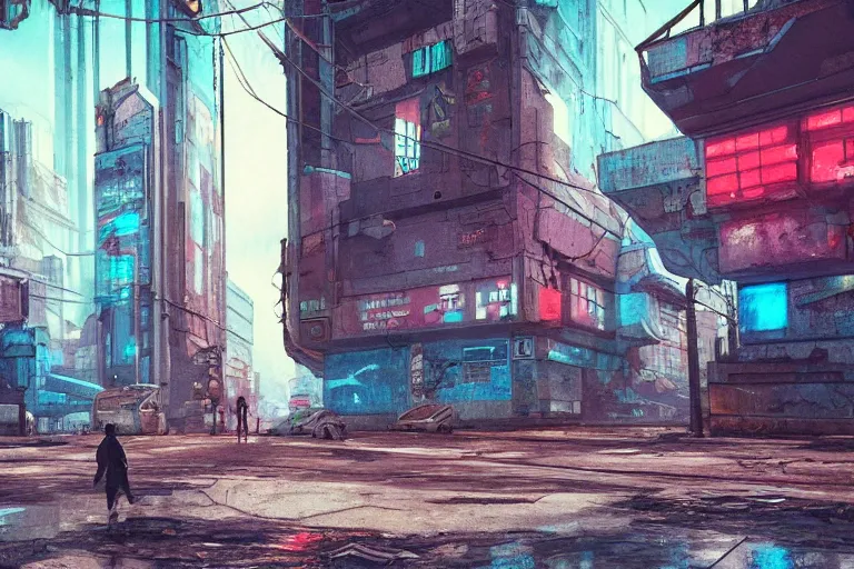 Image similar to derelict soviet cyberpunk street cinematic infinity detailed art,