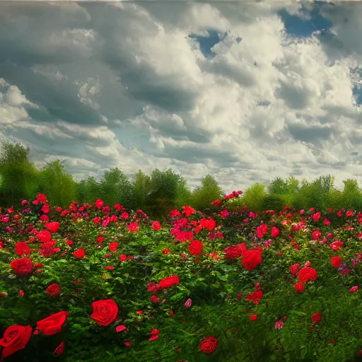 Prompt: Garden in factory,Many rose,A few roses,clouds, ultra wide shot, atmospheric, hyper realistic, 8k, epic composition, cinematic, octane render, artstation landscape vista photography by Carr Clifton & Galen Rowell, 16K resolution, Landscape veduta photo by Dustin Lefevre & tdraw, 8k resolution, detailed landscape painting by Ivan Shishkin, DeviantArt, Flickr, rendered in Enscape, Miyazaki, Nausicaa Ghibli, Breath of The Wild, 4k detailed post processing, artstation, rendering by octane, unreal engine