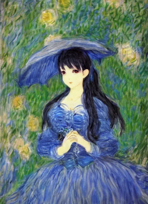 Image similar to a portrait of a princess, blue outfit, very anime in impressionist style, trending artwork, anime painter studio, by claude monet