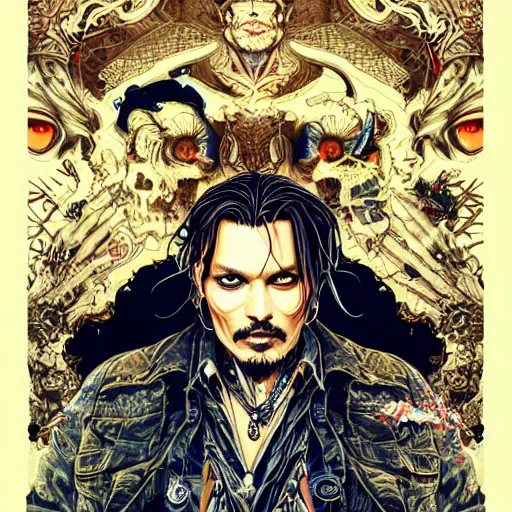 Prompt: portrait of crazyjohnny depp, symmetrical, by yoichi hatakenaka, masamune shirow, josan gonzales and dan mumford, ayami kojima, takato yamamoto, barclay shaw, karol bak, yukito kishiro