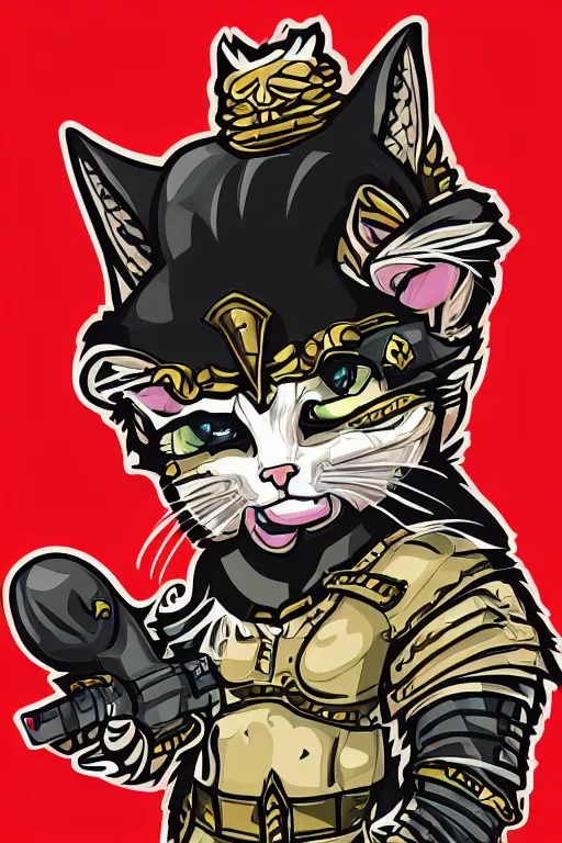 Image similar to A portrait of a kitten as evil warlord general, sticker, Anthropomorphized, portrait, highly detailed, colorful, illustration, smooth and clean vector curves, no jagged lines, vector art, smooth