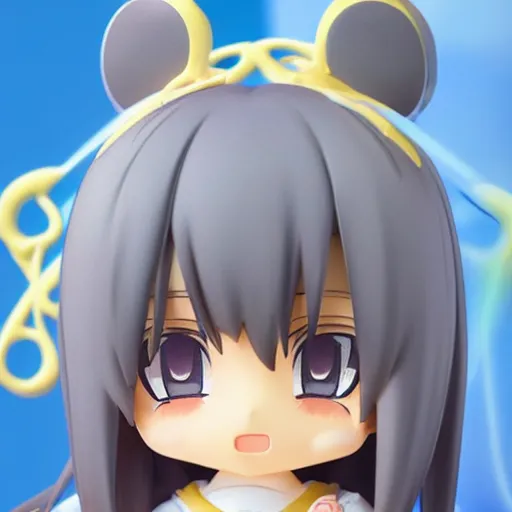 Image similar to character portrait of a singular kawaii chibi with nendoroid eyes in the sytle of kyoto animation, in simple background