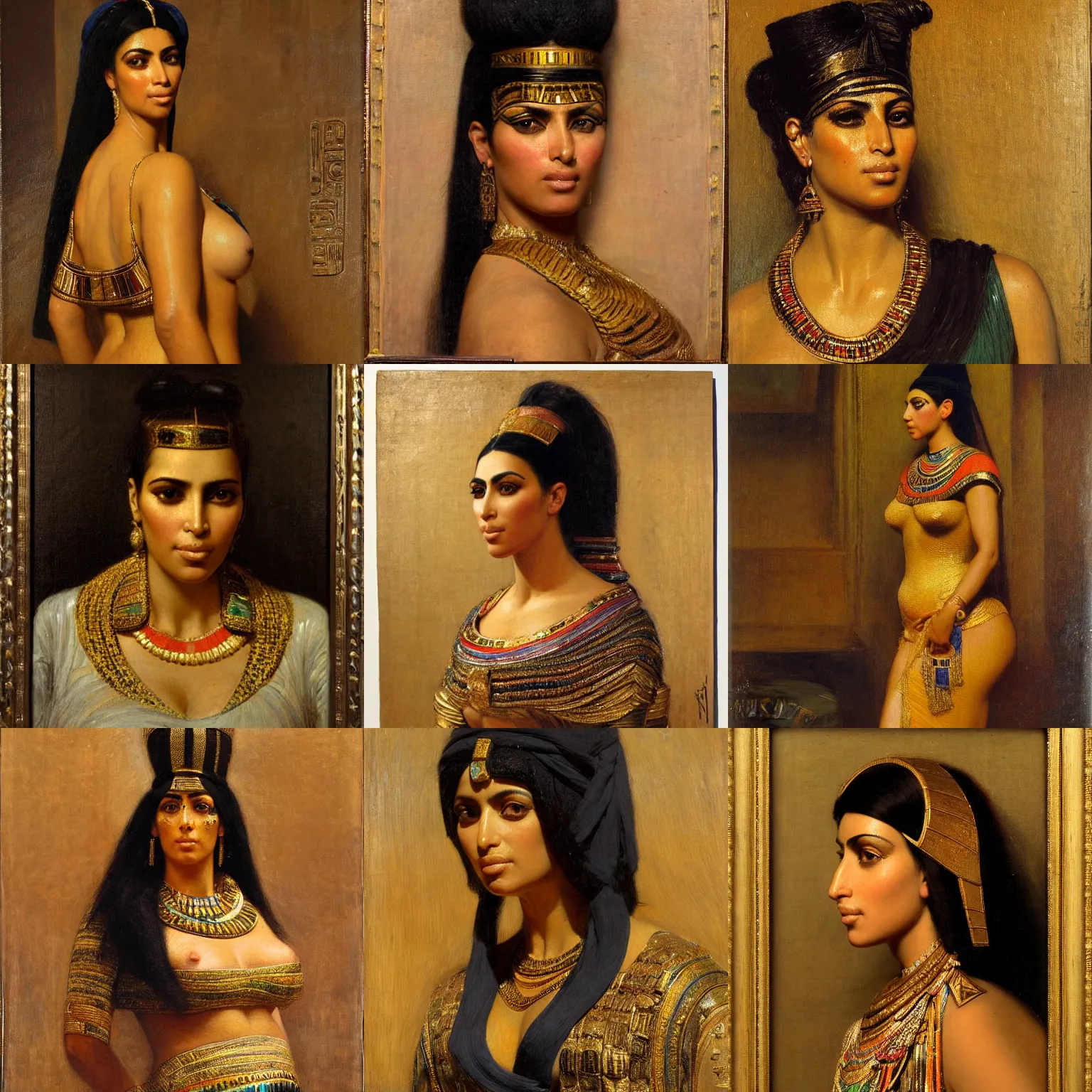 Prompt: egyptian detailed portrait of kim kardashian by rudolf ernst, john frederick lewis, jean - leon gerome, rudolf weisse, david roberts, charles theodore frere, alfred dehodencq, orientalism