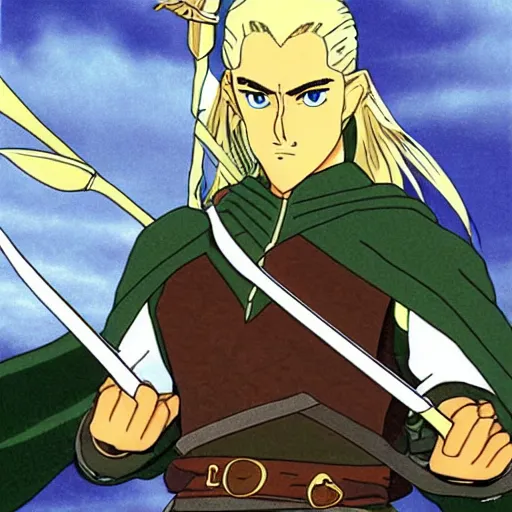 Prompt: legolas from the anime lord of the rings (1986), studio ghibli, very detailed, realistic