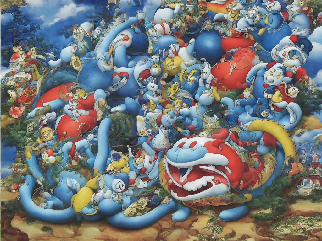 Image similar to A Doraemon Dorami Fractal Dragon statue, painted by Botero