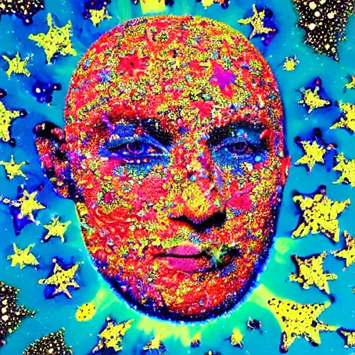 Image similar to a face made out of stars and stardust, psychedelic