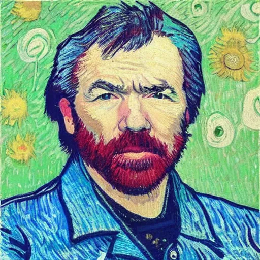 Image similar to John Prine in the style of Van Gogh