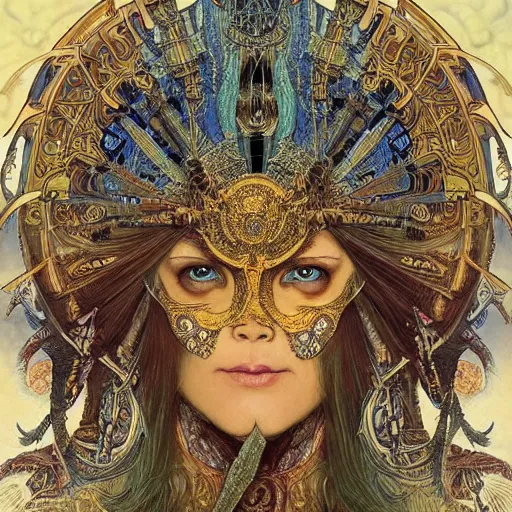 Prompt: portrait of garuda the mighty bird emperor made with brown feathers and thunder by Jeff Easley and Peter Elson + beautiful eyes, beautiful face + symmetry face + border and embellishments inspiried by alphonse mucha, fractals in the background, galaxy + baroque, gothic, surreal + highly detailed, intricate complexity, epic composition, magical atmosphere + masterpiece, award winning + trending on artstation