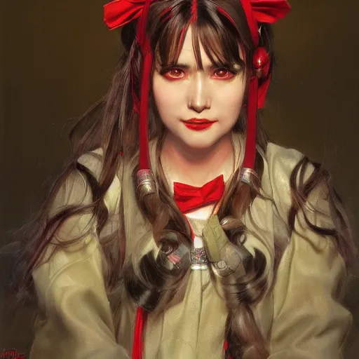 Image similar to Reimu Hakurei portrait art by Donato Giancola and Bayard Wu, digital art, trending on artstation, 4k