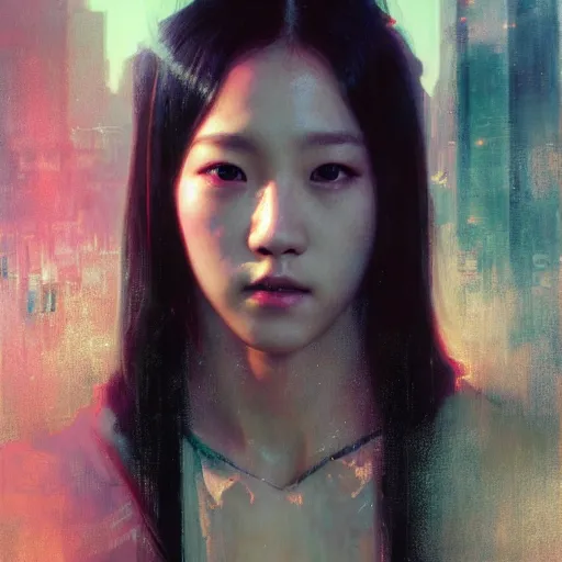 Image similar to jisoo of blackpink, hyperrealistic portrait, bladerunner street, art of elysium by jeremy mann and alphonse mucha, fantasy art, photo realistic, dynamic lighting, artstation, poster, volumetric lighting, very detailed face, 8 k, award winning