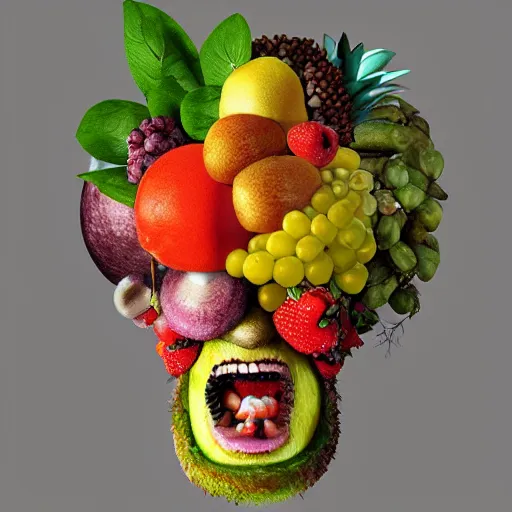 Image similar to giuseppe arcimboldo it, made with fruits, unreal engine