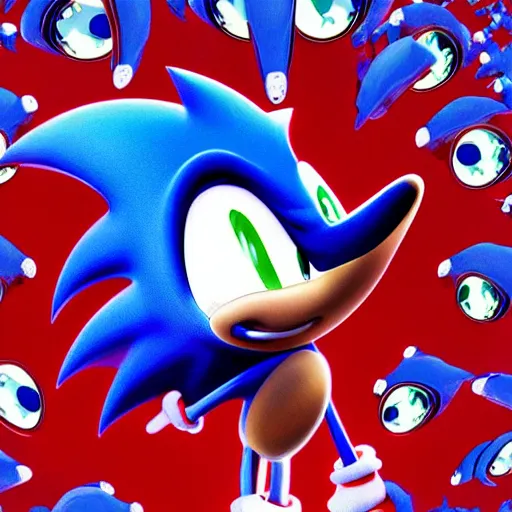 Prompt: creepy found footage of sonic the hedgehog zoom fisheye staring into your soul terrifying backrooms horror