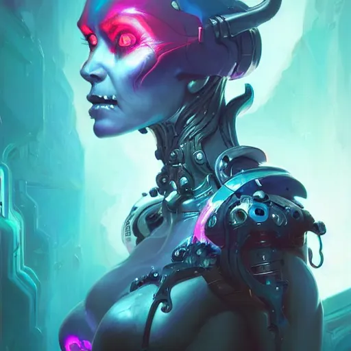 Image similar to a portrait of a beautiful demonic cybernetic queen of hell, cyberpunk concept art by pete mohrbacher and wlop and artgerm and josan gonzales, digital art, highly detailed, intricate, sci-fi, sharp focus, Trending on Artstation HQ, deviantart, unreal engine 5, 4K UHD image