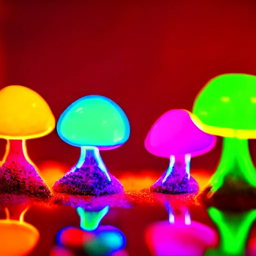 Prompt: adorable toadstools, psychedelic art, neon glow, behance hd, bokeh