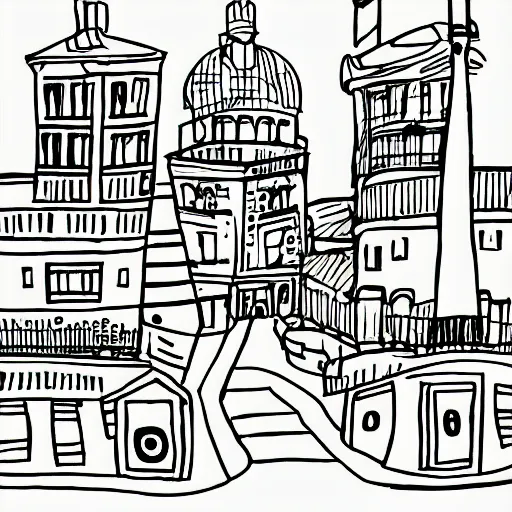 Prompt: simple line drawing of Helsinki in the style of a toddler