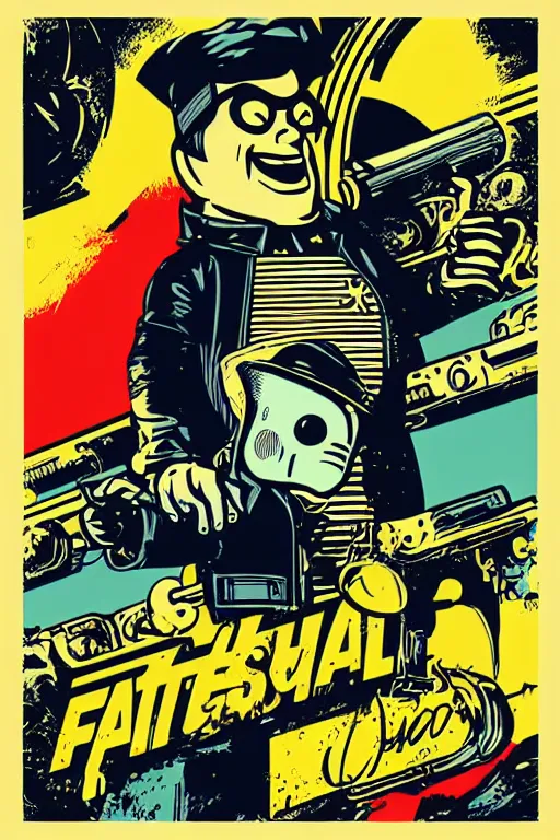 Image similar to fallout 7 6 retro futurist illustration art by butcher billy, sticker, colorful, illustration, highly detailed, simple, smooth and clean vector curves, no jagged lines, vector art, smooth andy warhol style