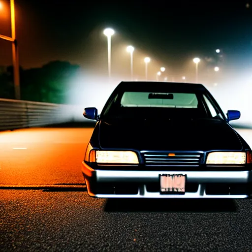 Image similar to a car JZX100 at illegal car meet, Saitama prefecture, city sunset mist streetlights, cinematic color, photorealistic, highly detailed, 200MM