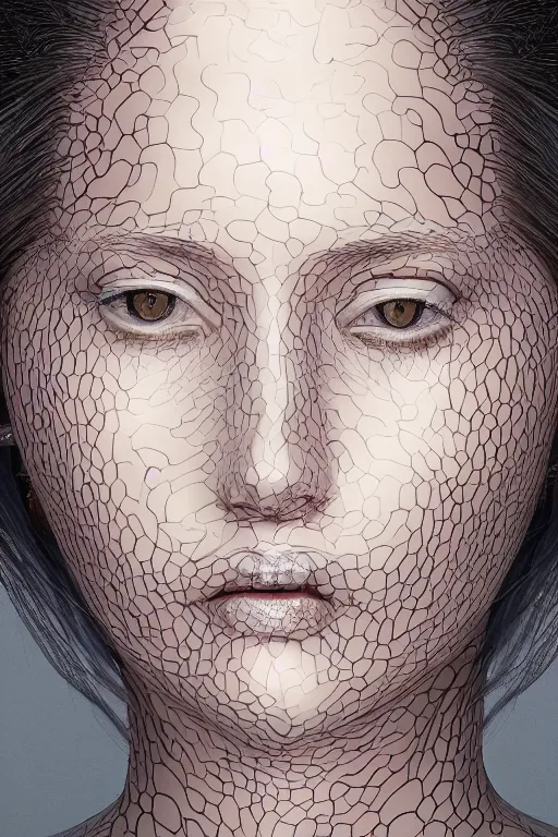 Image similar to portrait of a beautiful woman with reaction diffusion skin. high detail