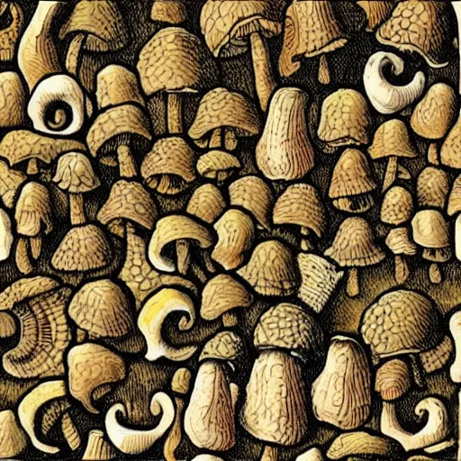 Image similar to a detailed artwork of mushrooms, pattern, tiled, caspar david friedrich, artstation