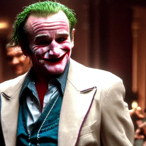 Prompt: awe inspiring Robin Williams playing The Joker 8k hdr movie still dynamic lighting