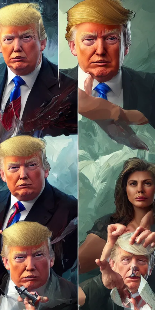 Image similar to portrait of before and after donald trump losing weight, highly detailed, digital painting, artstation, concept art, sharp focus, illustration, art by artgerm and greg rutkowski and alphonse mucha