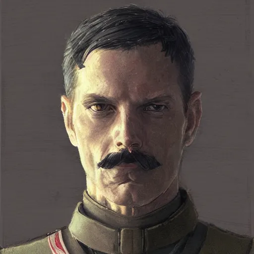 Image similar to portrait of a man by greg rutkowski, british features, short black hair in military style, moustache, perfect military composure, wearing gray imperial captain uniform, star wars expanded universe, he is about 4 0 years old, highly detailed portrait, digital painting, artstation, concept art, smooth, sharp foccus ilustration, artstation hq