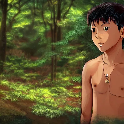 Image similar to : koyamori style art brown boy in Forrest 8k digital art