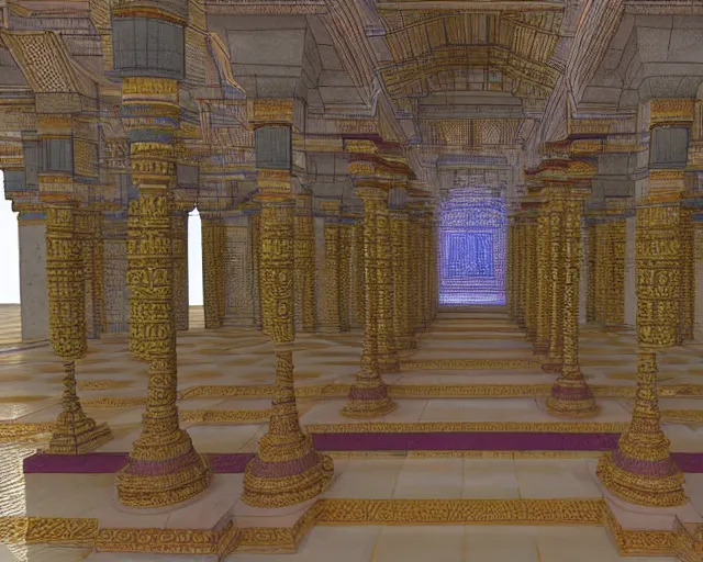 Image similar to 3D hindu temple mosque interior, quake level - H 360