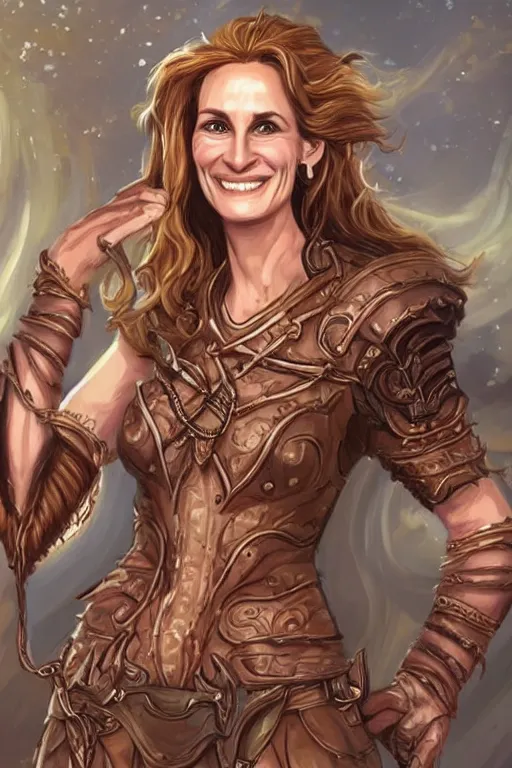 Prompt: julia roberts portrait as a dnd character fantasy art.