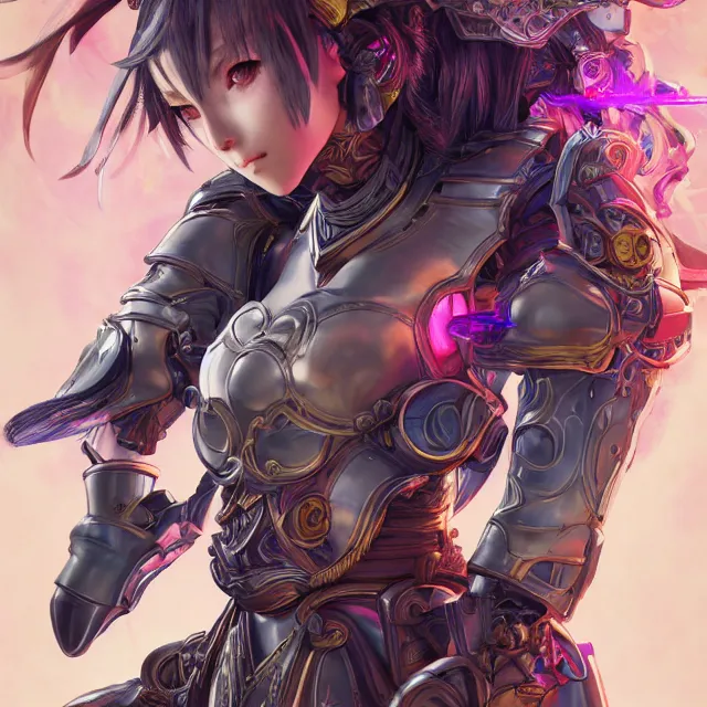 Image similar to studio portrait of lawful good colorful female holy mech paladin as absurdly beautiful, elegant, young sensual anime girl, ultrafine hyperrealistic detailed face illustration by kim jung gi, irakli nadar, intricate linework, sharp focus, bright colors, matte, octopath traveler, final fantasy, unreal engine highly rendered, global illumination, radiant light, intricate environment