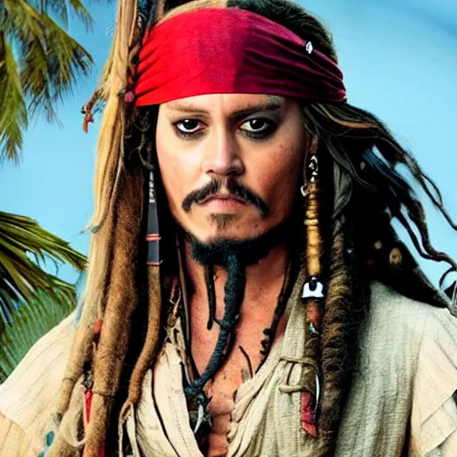 Prompt: Tom Holland playing jack sparrow in pirates in the Caribbean