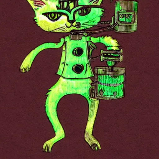 Prompt: steampunk green cat
