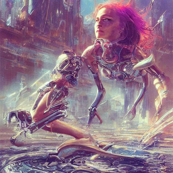 Image similar to cyberpunk mollusc women, flowing, aerodynamic, fast, flat art, digital art, hd, by james gurney, by bruce pennington