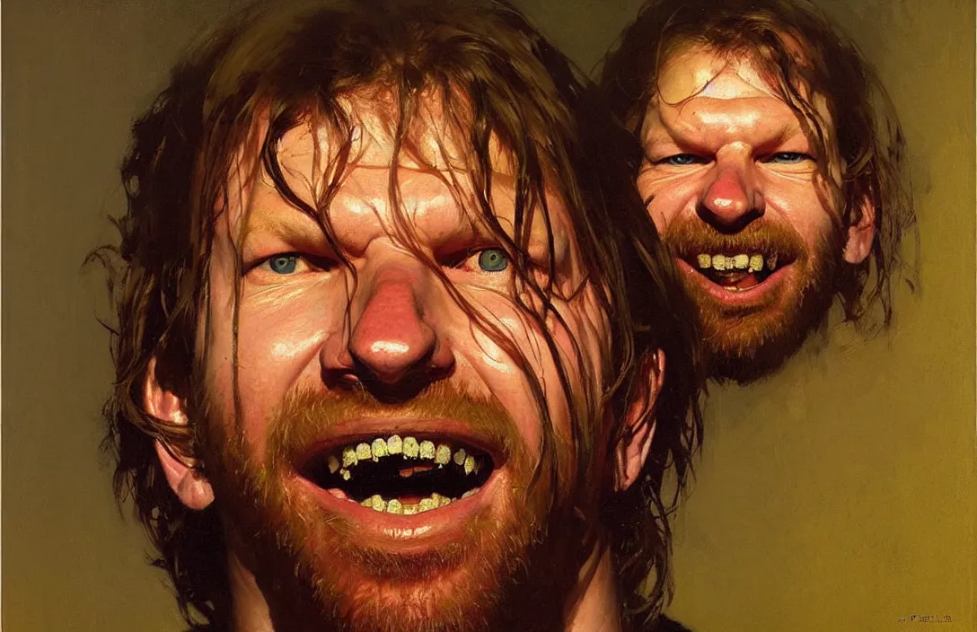 Prompt: portrait of aphex twin!!!!!!!!!!!!!!!!!!!!!!!!!!!, detailed face, detailed painting,, epic lighting, by ilya repin, phil hale and kent williams