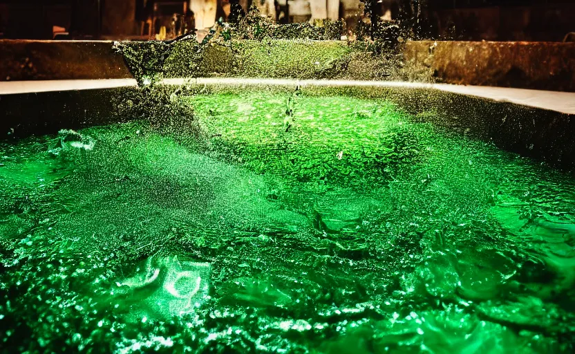 Prompt: beautiful green liquid, green oozing pool pit, cinematic lighting, various refining methods, micro macro autofocus, ultra definition, award winning photo