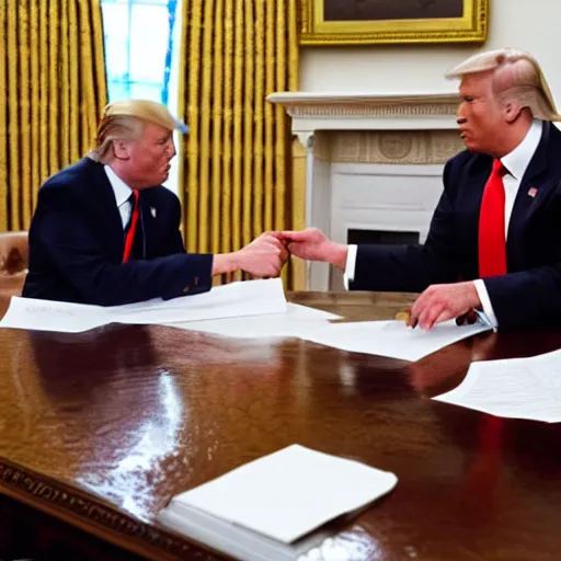 Image similar to forrest gump meeting donald trump in the white house