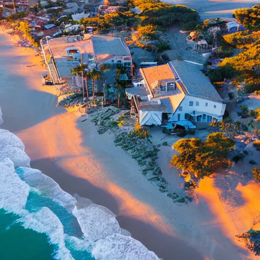 Image similar to overhead view california beach town golden hour shimmering sands luxury homes