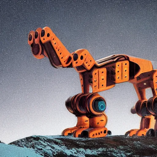 Image similar to giant quadrupedal mining robot, four legs, highly detailed body, industrial robot, photorealistic camera shot, in the style of simon stalenhag