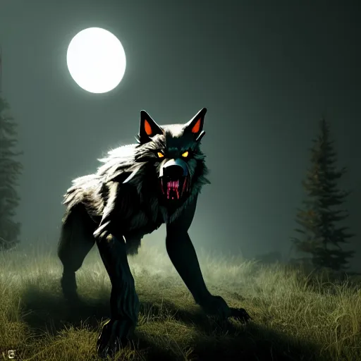 Prompt: werewolf from van helsing unreal engine hyperreallistic render glow 8k