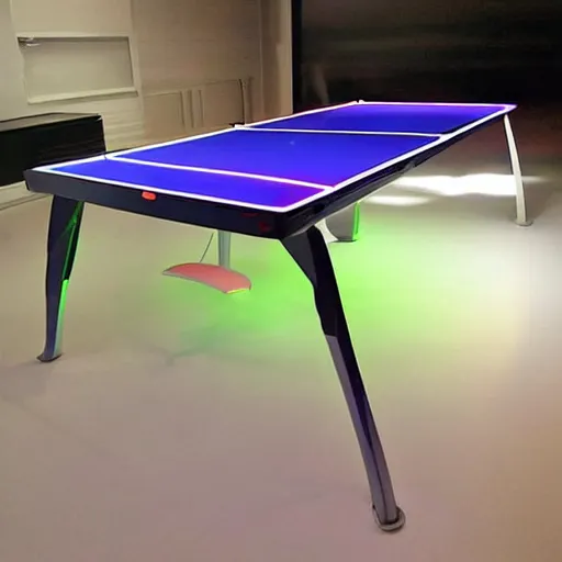 Image similar to A futuristic neon ping pong table.