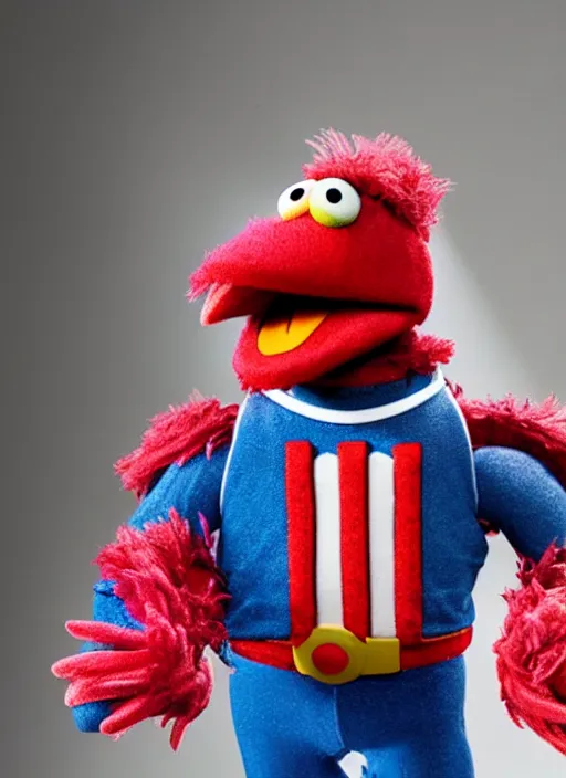 Image similar to studio portrait still of muppet captain america as a muppet muppet as a muppet, 8 k, studio lighting, key light,