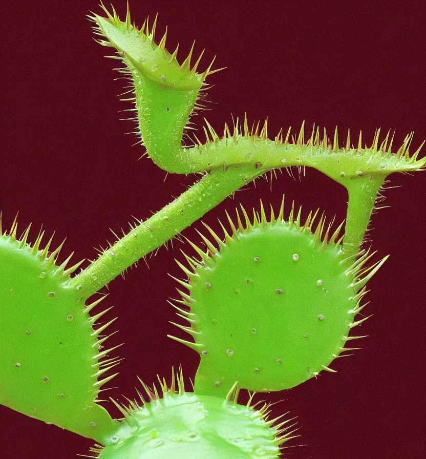 Prompt: a venus flytrap with iron sharp spikes