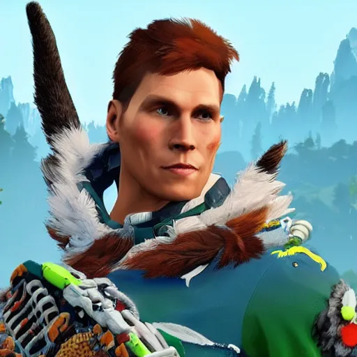 Image similar to jerma in the style of horizon zero dawn