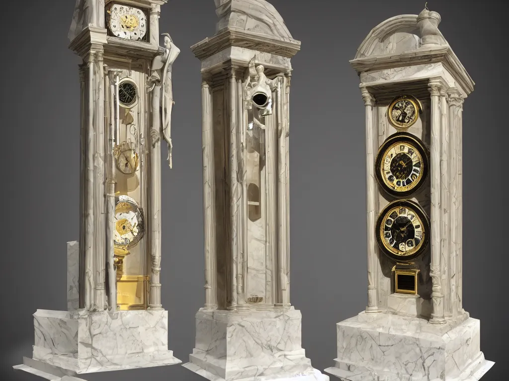 Prompt: marble sculpture of grandfather clock, 4k