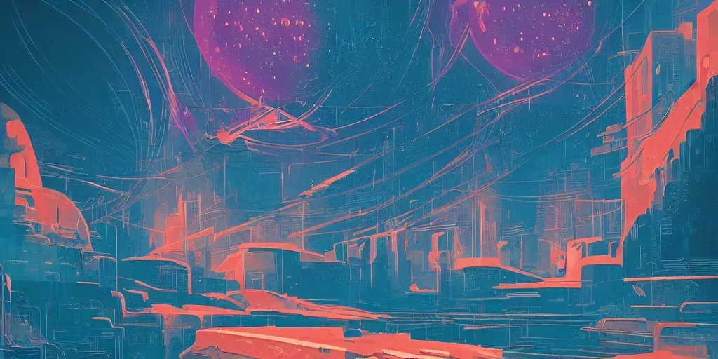 Prompt: ovni a lovecraftian cinematic isograph print of a aetherpunk planet by alena aenami in the style of art - deco art, very, very aesthetic