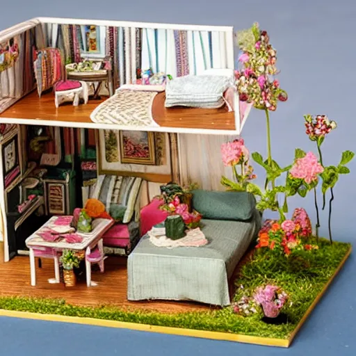 Prompt: photo of miniature doll house diorama