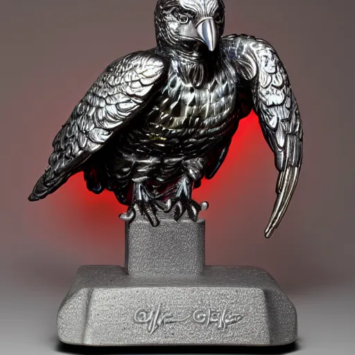 Image similar to silver eagle statue with glowing red eyes